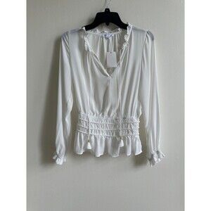 Socialite Women's sheer ruched blouse with tassel in ivory XS